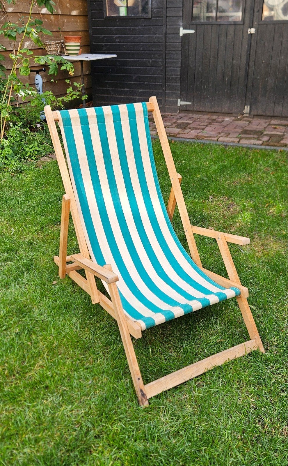 Vintage Strandstoel, Ophalen, Gebruikt, Hout, Verstelbaar
