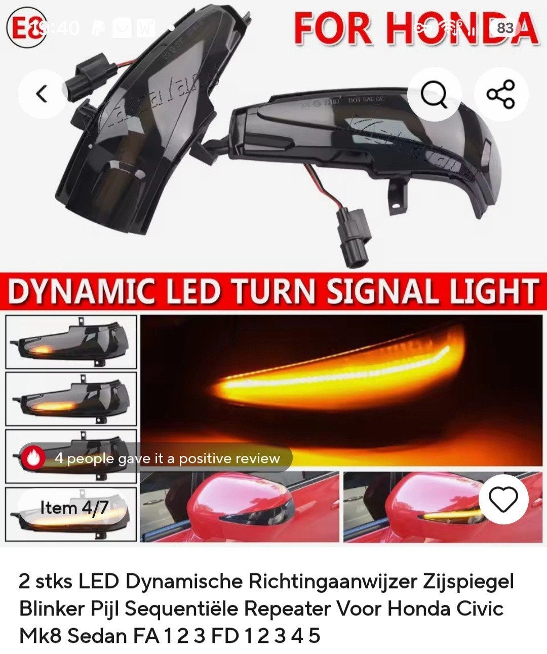 Dynamische LED Knipperlichten voor Honda Civic Mk8, Ophalen of Verzenden, Nieuw, Honda
