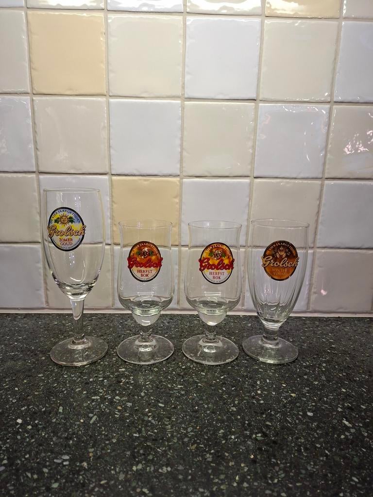 Grolsch De Vierjaargetijden glazen, Verzamelen, Glas en Borrelglaasjes, Ophalen of Verzenden, Zo goed als nieuw, Bierglas