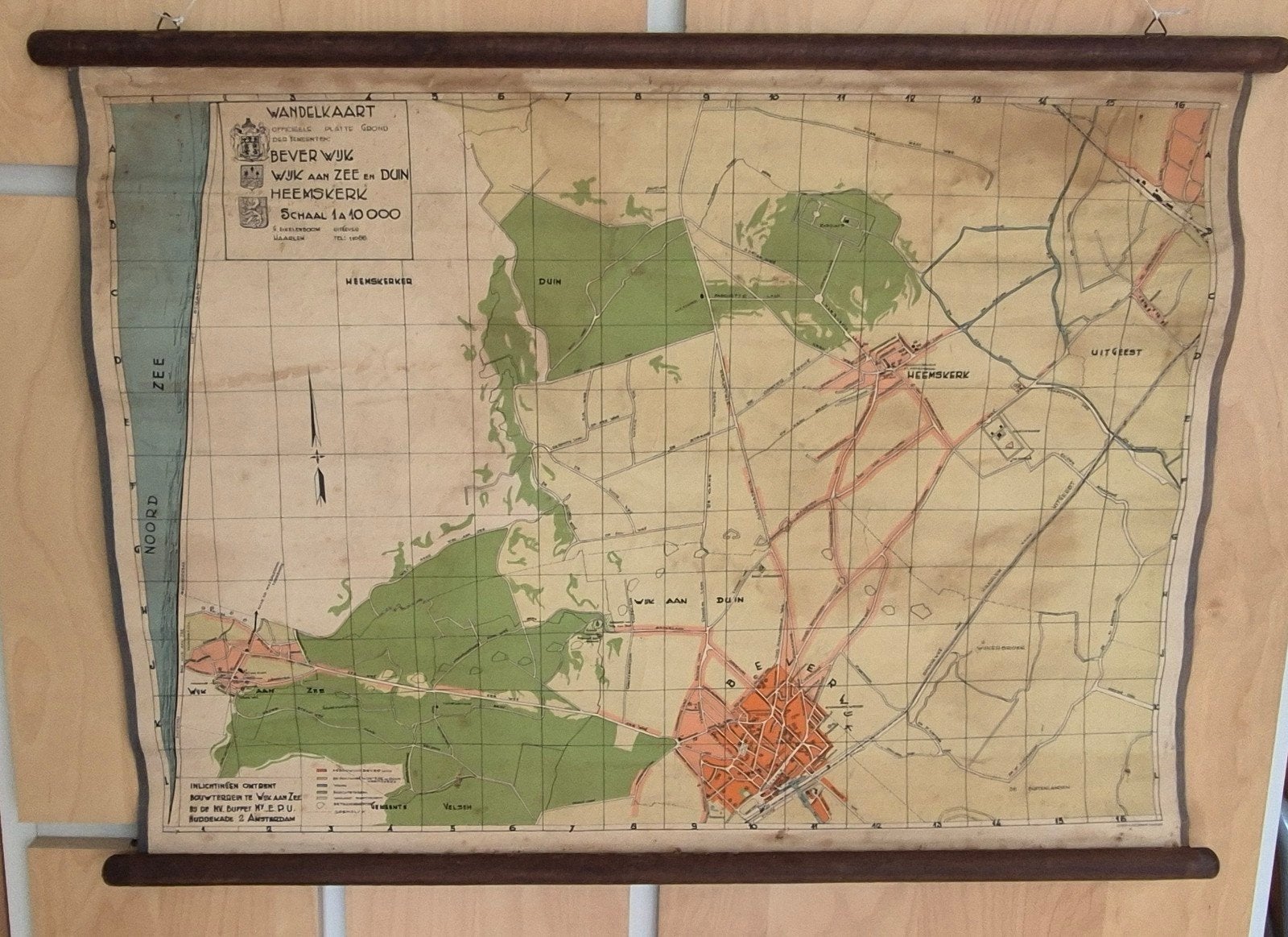 Originele oude wandelkaart Beverwijk e.o., Boeken, Atlassen en Landkaarten, Landkaart, 1800 tot 2000, Nederland, Ophalen