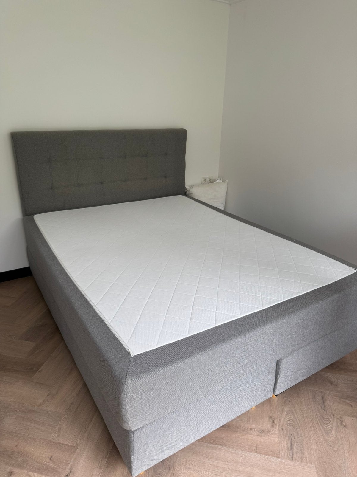 Boxspring Bed 160x210 Grijs met Hoofdbord, Huis en Inrichting, Slaapkamer | Bedden, Tweepersoons, Ophalen of Verzenden, 160 cm