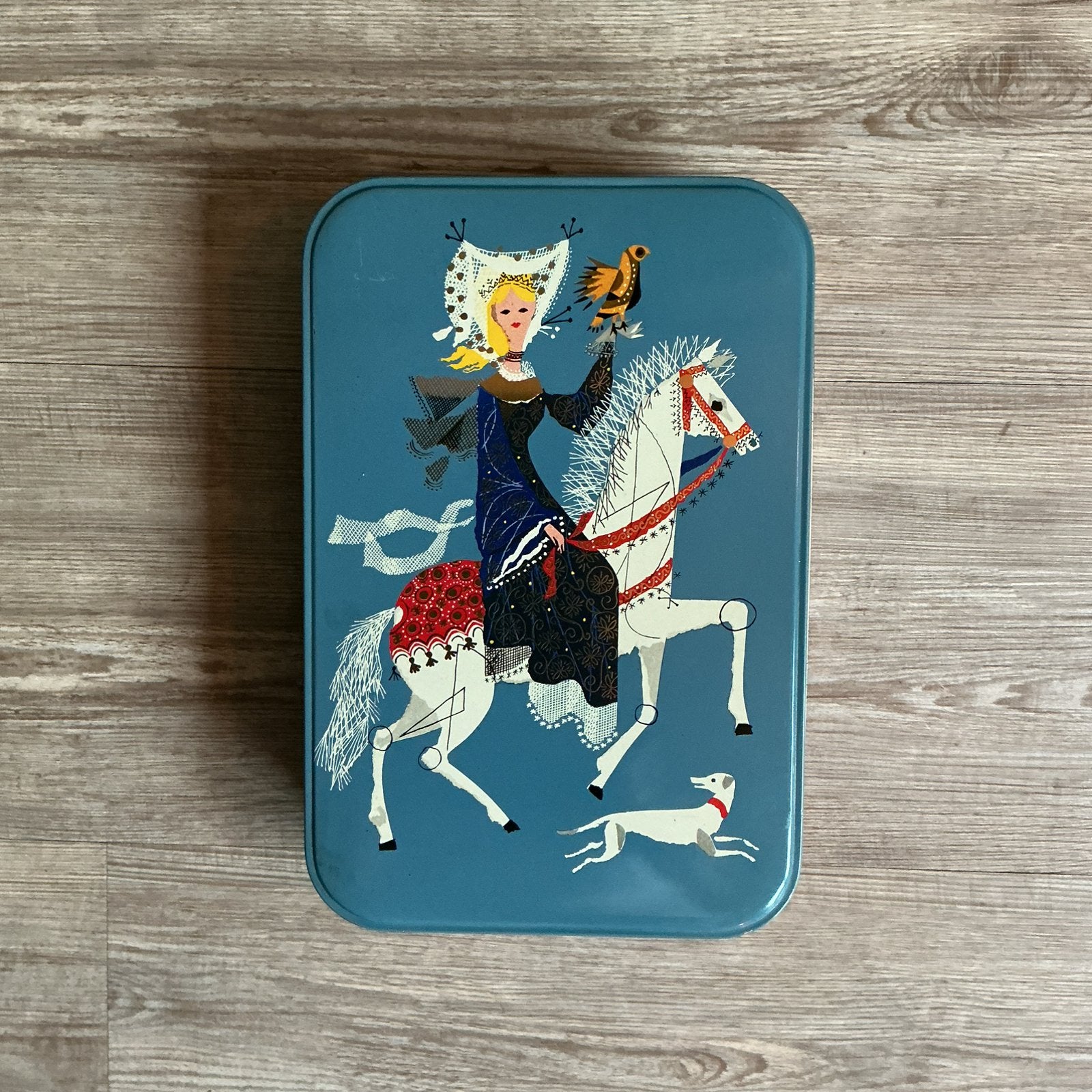 Vintage blik van Verkade genaamd ‘De Valkenjacht’ of Mediana, Verzamelen, Ophalen of Verzenden, Gebruikt, Koek(jes), Verkade