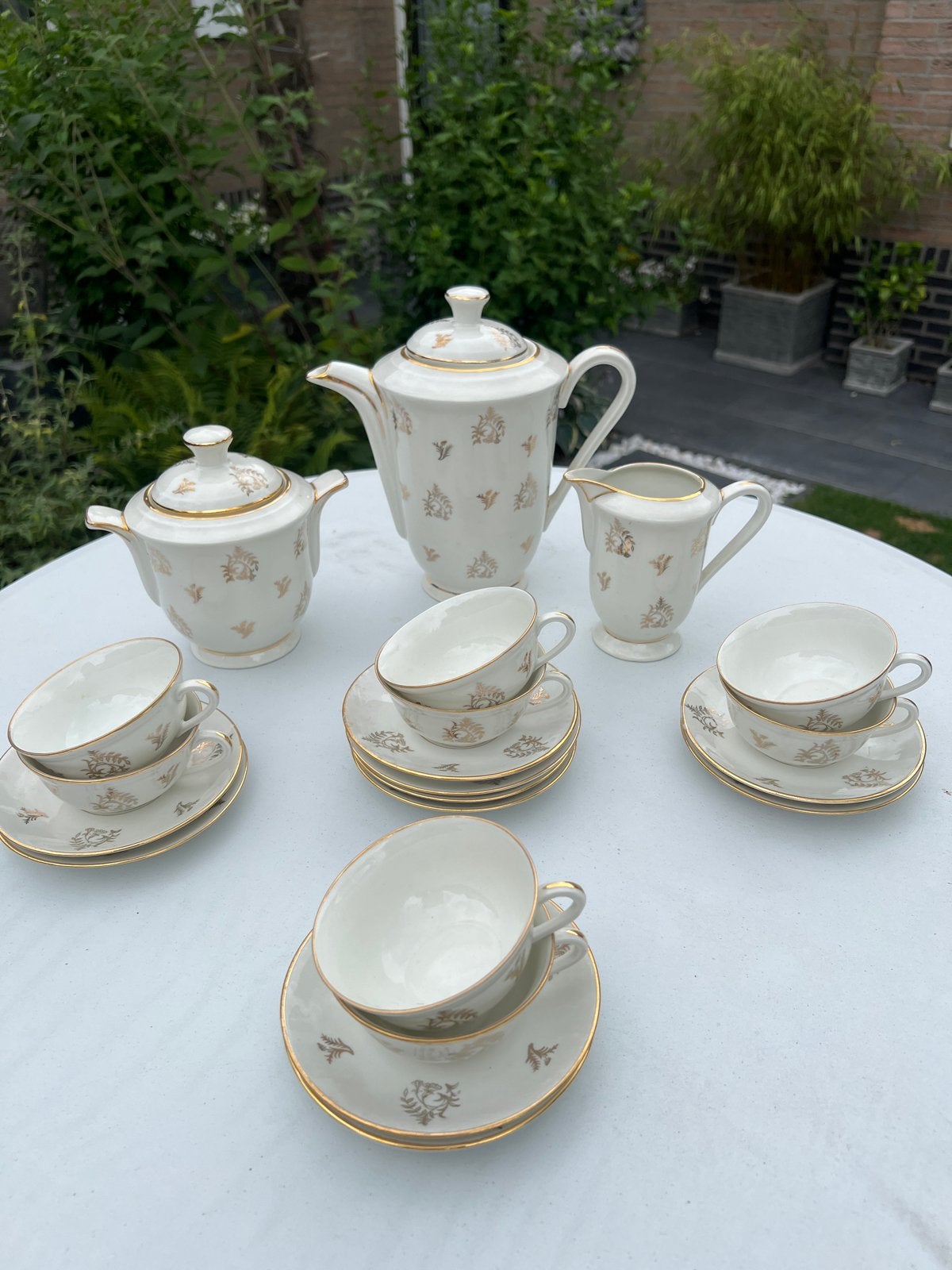 Vintage Pillivuyt Porseleinen Theeservies - Goud Decor, Ophalen of Verzenden