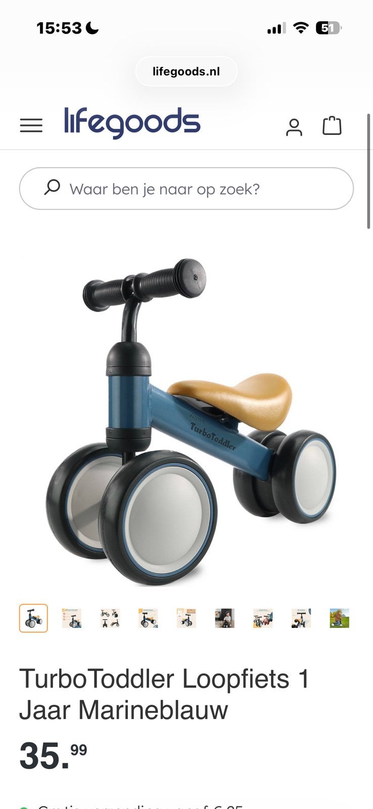 TurboToddler Loopfiets 1 Jaar Marineblauw, !, Ophalen of Verzenden, Zo goed als nieuw, !