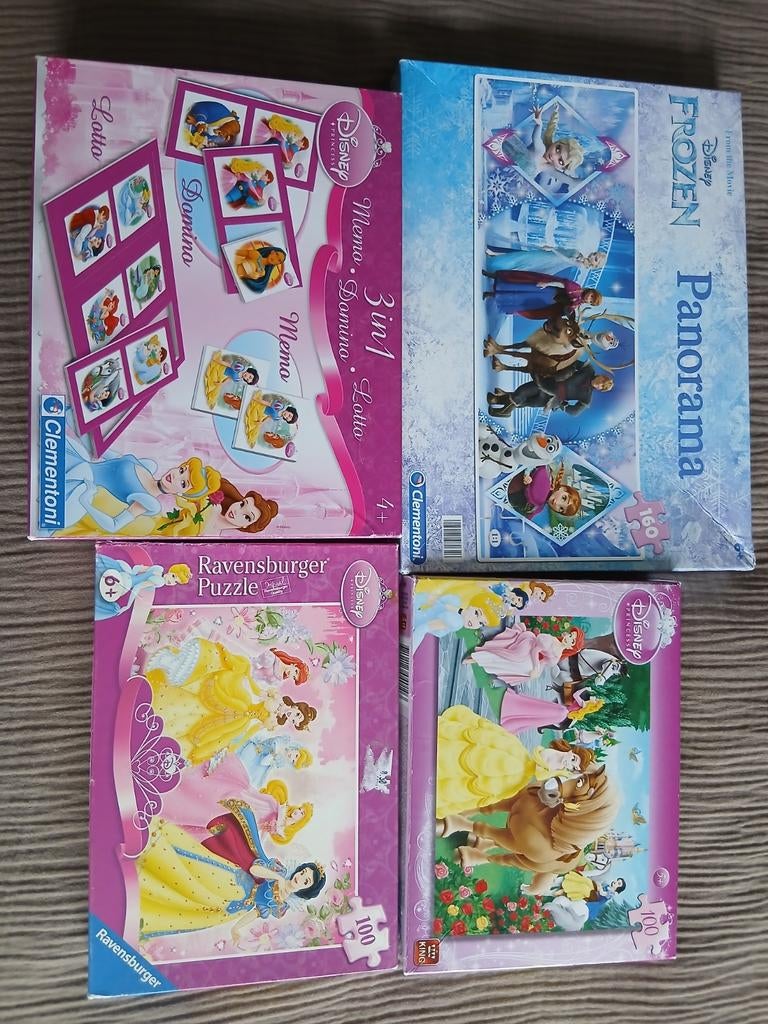 Disney Prinsessen & Frozen Puzzels en Spellen (4 stuks), Ophalen of Verzenden, Meer dan 50 stukjes, Gebruikt, 4 tot 6 jaar