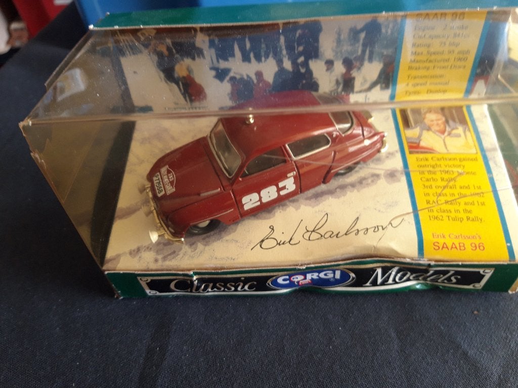 Saab 96 Rallye - Eric Carlsson - Corgi Toys - 1 :43, Ophalen of Verzenden, Zo goed als nieuw, Auto, Corgi