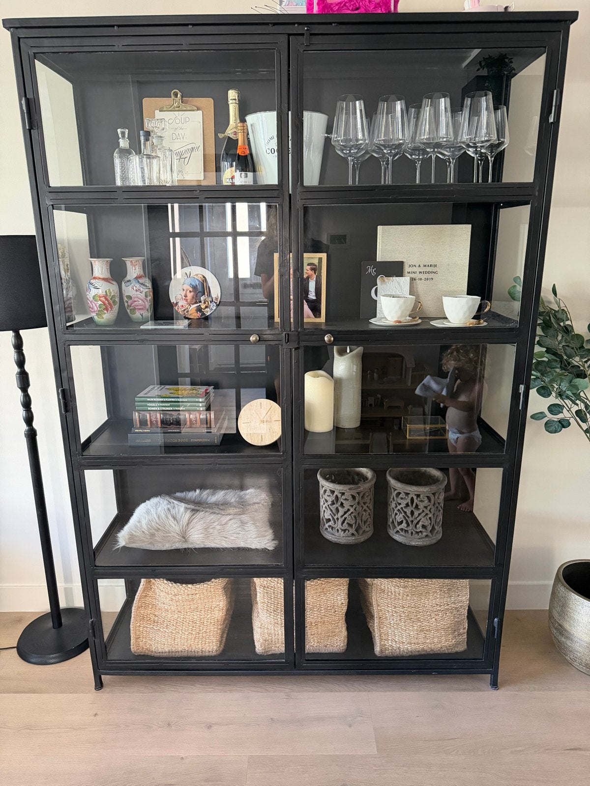Zwarte stalen kast met glas - Industriële vitrinekast, Ophalen, 100 tot 150 cm, 200 cm of meer, Zo goed als nieuw