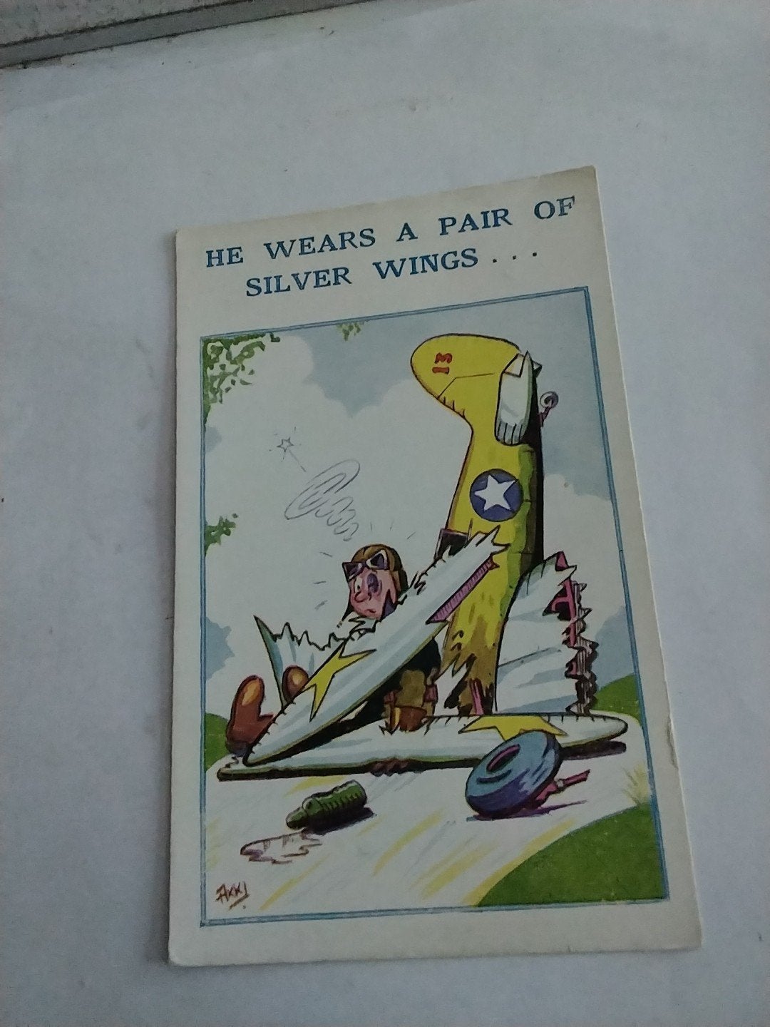 Vintage Ansichtkaart Piloot Vliegtuig Crash Humor, Ophalen of Verzenden, 1940 tot 1960, Gelopen