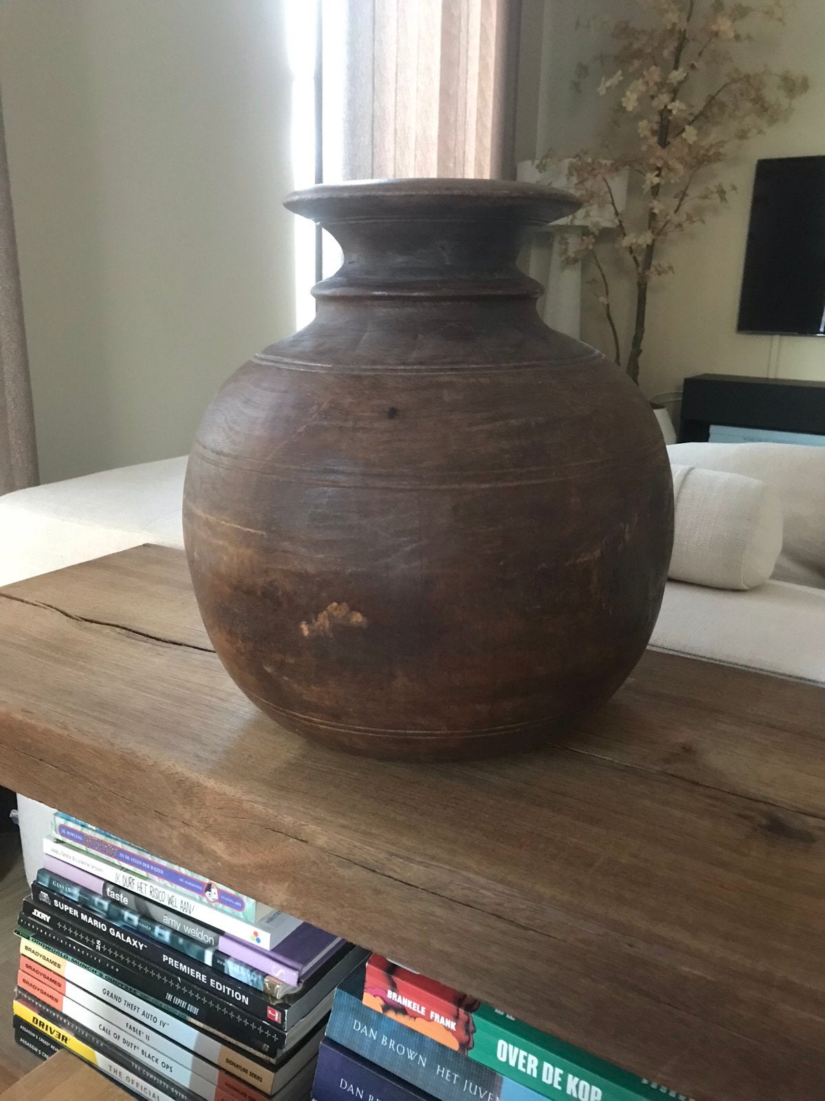 Hoffz Aura Peeperkorn Houten Pot Vaas Nepal - 32 cm Hoog, Ophalen of Verzenden