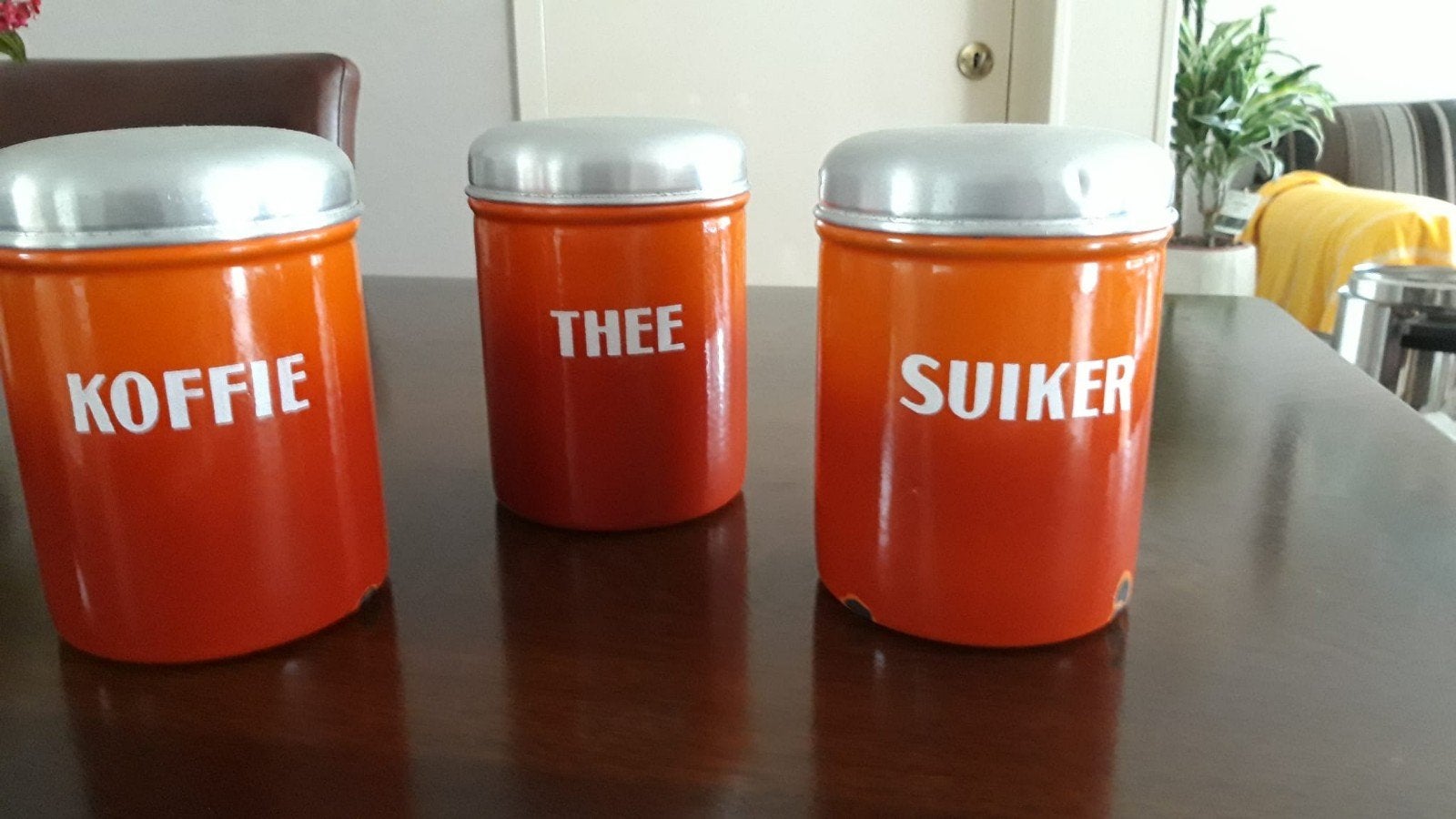 Vintage emaille voorraadpotten: Koffie, Thee, Suiker, Ophalen of Verzenden