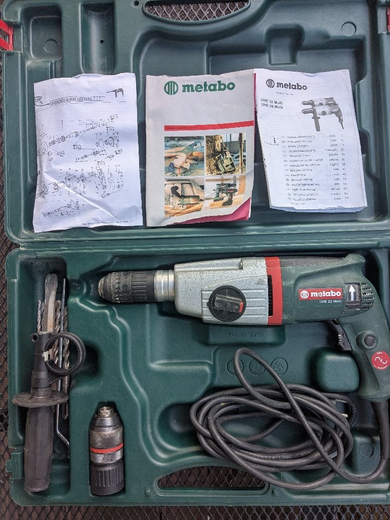 Metabo UHE 22 boormachine + boorhouder in originele kist., Ophalen, Gebruikt, Boormachine, Klopboormechanisme