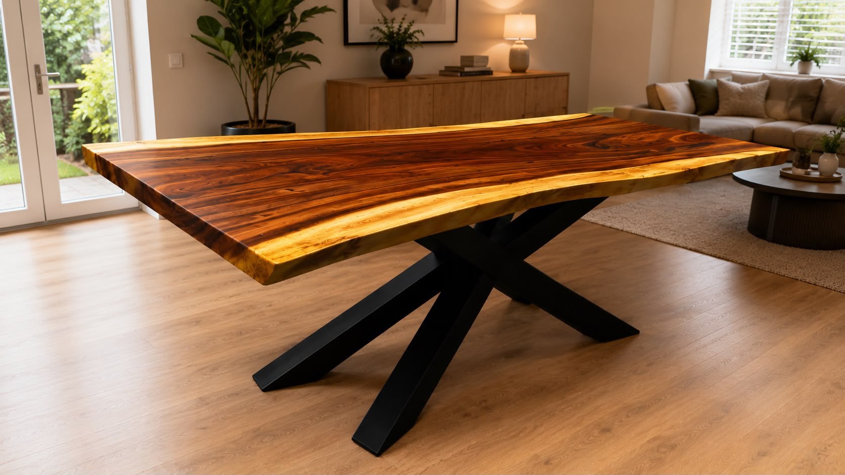 TAFEL MASSIEVE SUAR HOUT met stalen poten, 100 tot 150 cm, Ophalen of Verzenden, Rechthoekig, Nieuw