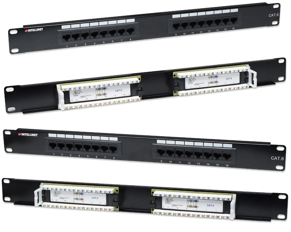 Intellinet patch paneel 16 ports RJ45 Cat6 - 19"rack 1U, Computers en Software, Pc- en Netwerkkabels, Nieuw, Ophalen of Verzenden