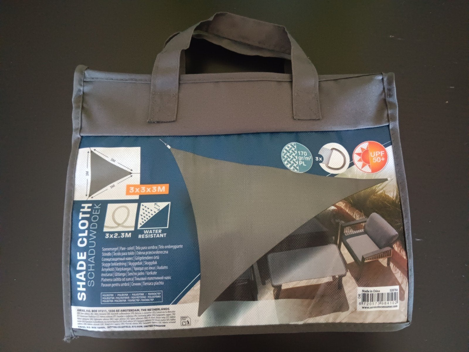 Schaduwdoek 3x3x3 meter Antraciet - Driehoekig, Ophalen of Verzenden, Nieuw