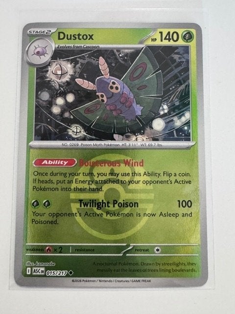 Dustox 015/217 Pokemon kaart - ASC - Reverse Holo Ball, Ophalen of Verzenden, Zo goed als nieuw, Losse kaart, Foil
