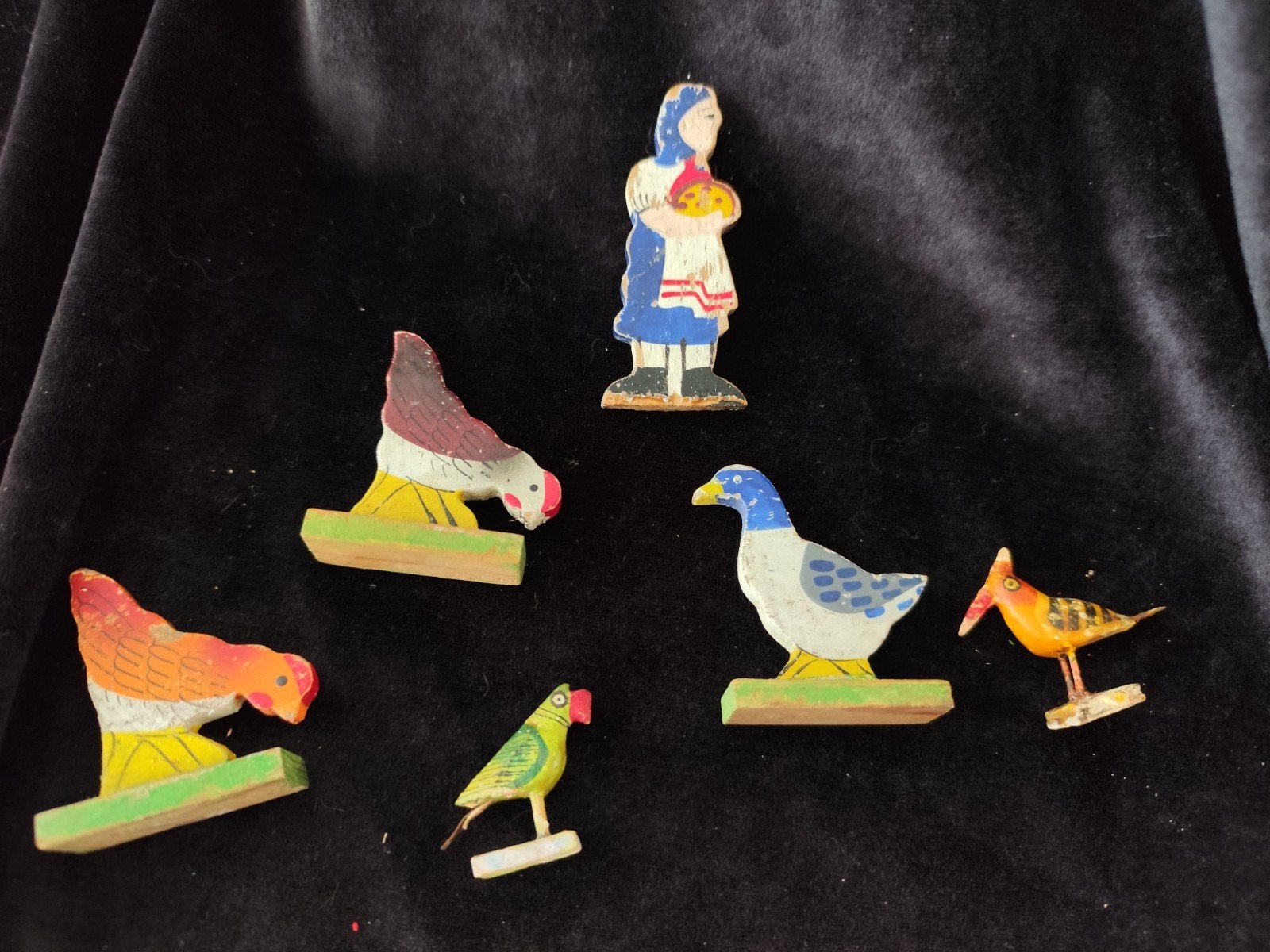 Vintage handgesneden en beschilderde houten boerderijfiguren, Ophalen of Verzenden, Gebruikt, Overige typen
