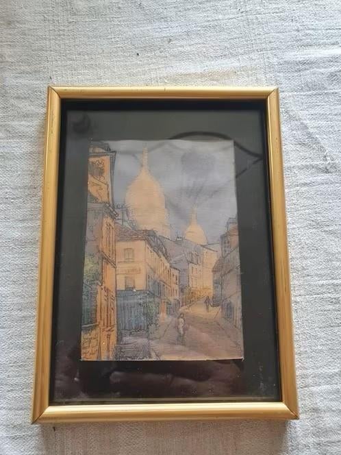 hele oude (ets met) aquarel Parijs Sacre Coeur ongesigneerd, Ophalen