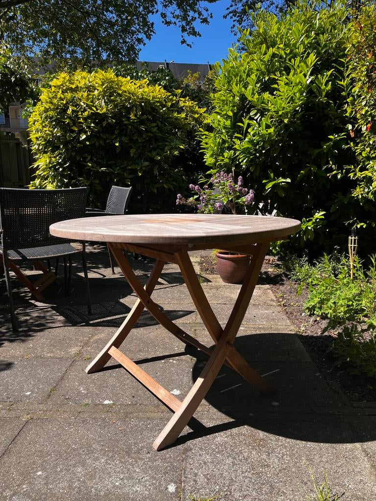 Teak tuintafel, Tuin en Terras, Tuintafels, Ophalen of Verzenden, Gebruikt, Rond, Teakhout
