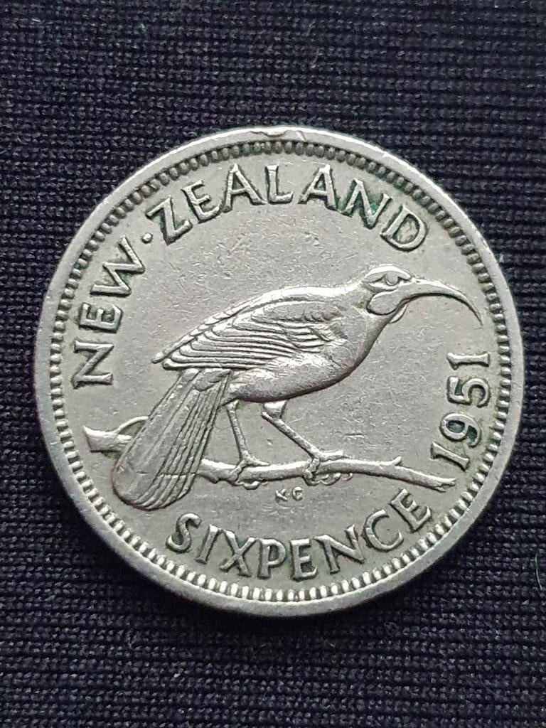 Six pence munt uit 1951 Nieuw Zeeland., Postzegels en Munten, Ophalen of Verzenden, Losse munt