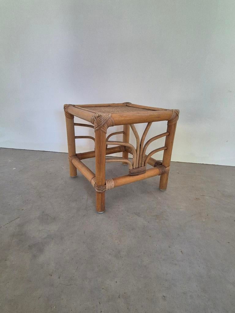 Vintage boho rotan bamboe tafeltje, Ophalen of Verzenden