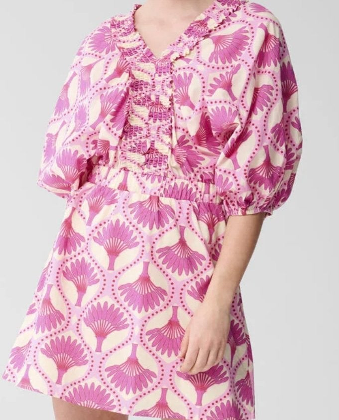 Jurk roze xxl, 100% katoen, driekwart pofmouwen, v-hals, Verzenden, Maat 46/48 (XL) of groter, Nieuw, Boven de knie