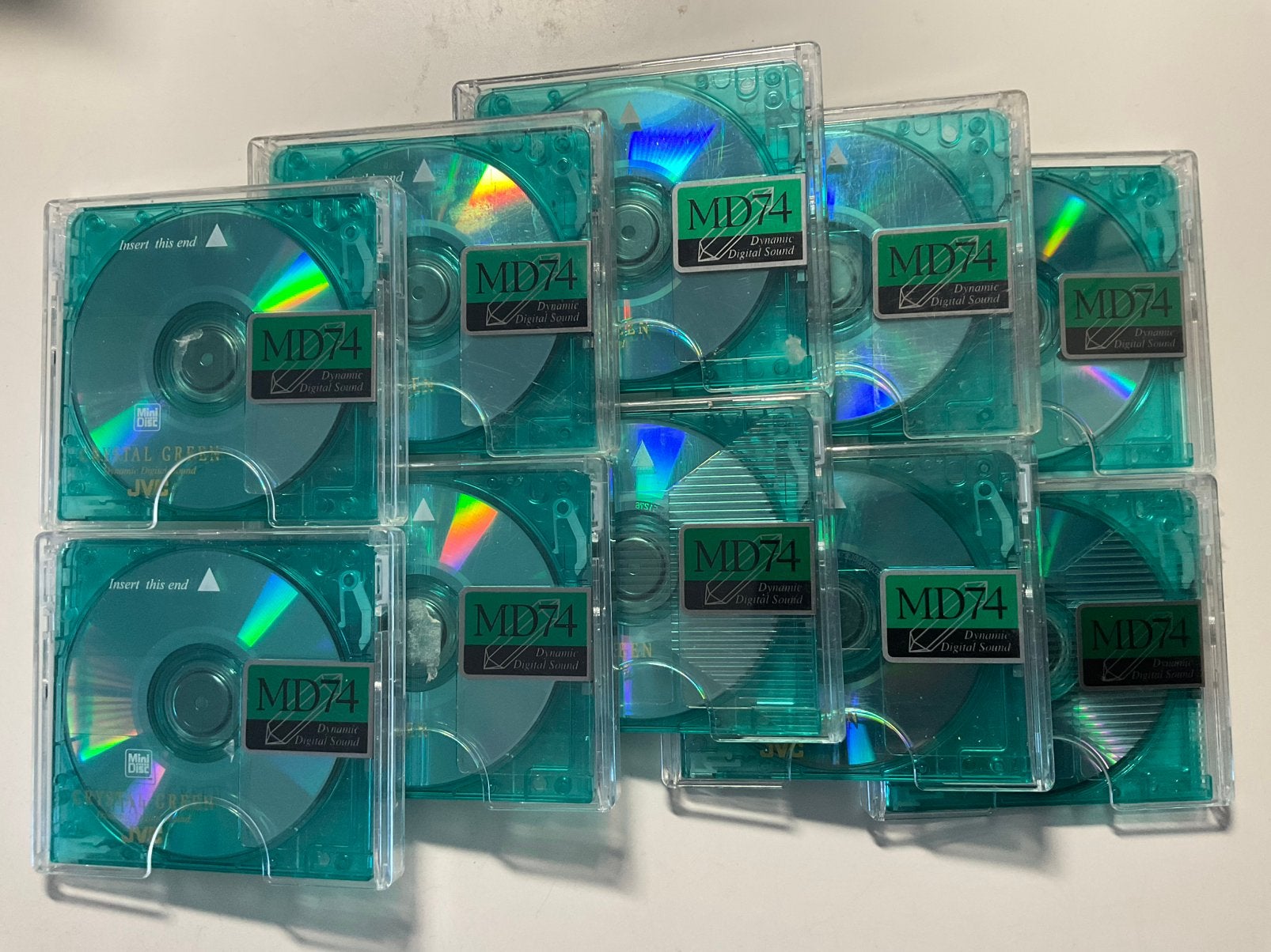 Minidisc’s  JVC  CRYSTAL GREEN. 10x als nieuw. 74 minuten, Ophalen of Verzenden