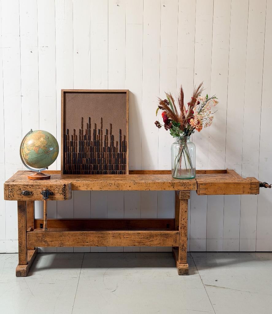 Houten werkbank | Kookeiland | Wandkast | Vintage dressoir, Antiek en Kunst, Curiosa en Brocante, Ophalen