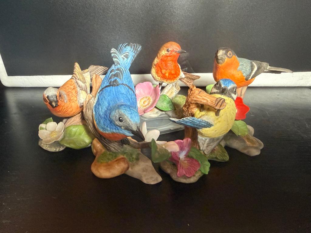 Vintage The Franklin Mint Set Porseleinen 5 vogel beeldjes, Verzamelen, Beelden en Beeldjes, Ophalen of Verzenden, Gebruikt, Dier