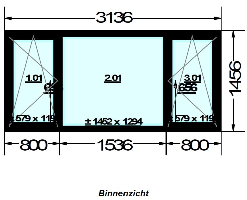 Kunstof kozijn HR++ glas - 3136x1465mm (Duits kwaliteit), Ophalen, Kunststof, Nieuw, Inclusief glas