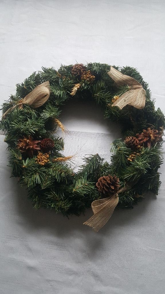 Kerstkrans groen met versiering diameter Ø 37 cm, Diversen, Kerst, Ophalen of Verzenden, Gebruikt