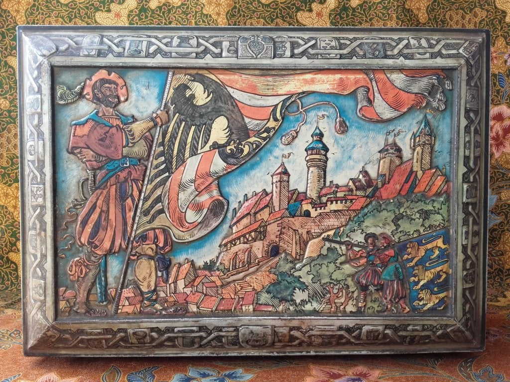 Mooie oude kist of doos uit Duitsland van blik 30-42 cm., Ophalen of Verzenden
