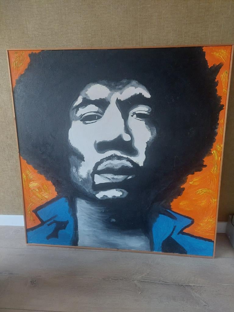Gratis Jimi Hendrix Schilderij - 100x100 cm, Antiek en Kunst, Ophalen of Verzenden