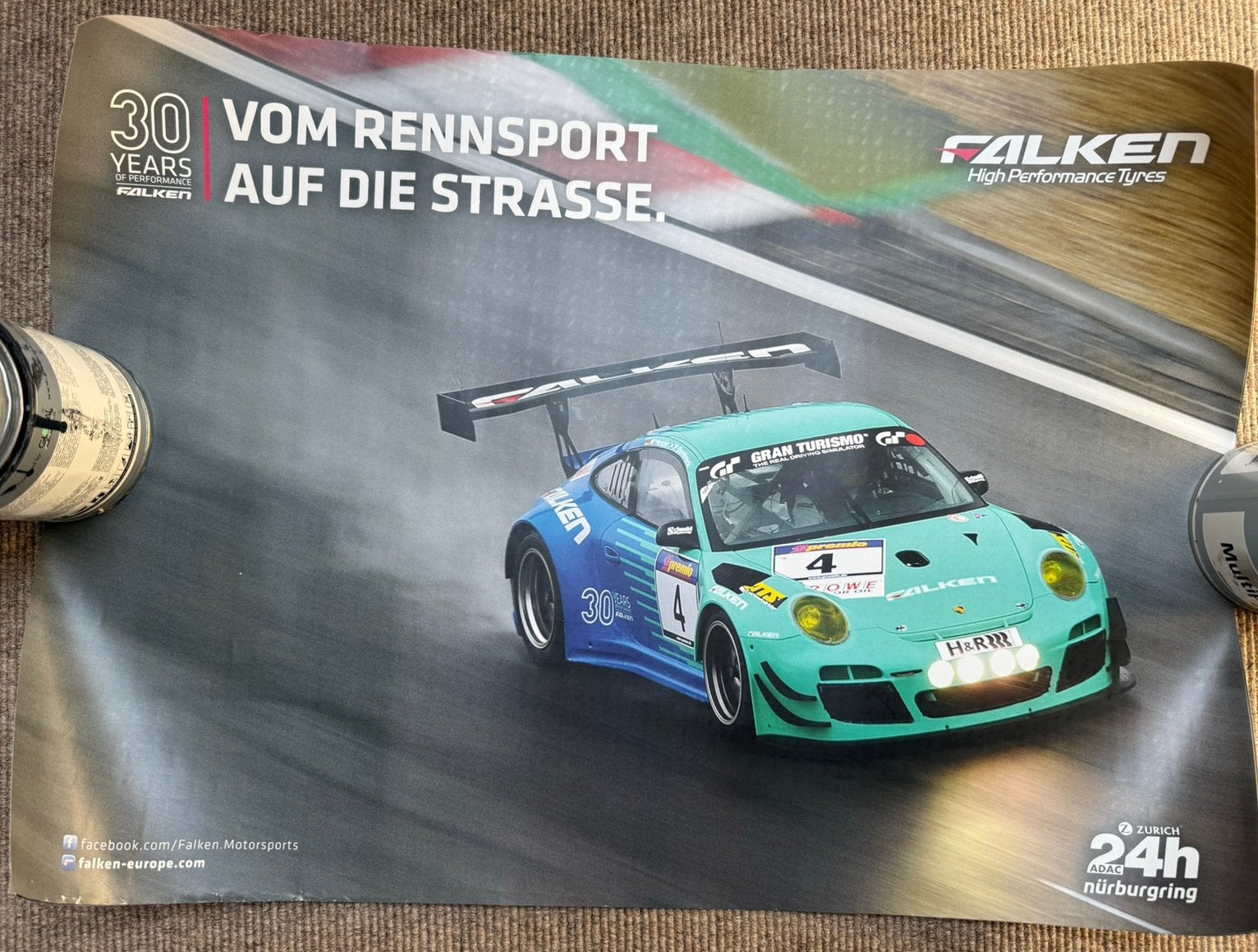 Poster Porsche 911 GT3 RSR 24h Nurburgring Falken, Ophalen, Zo goed als nieuw, A1 t/m A3