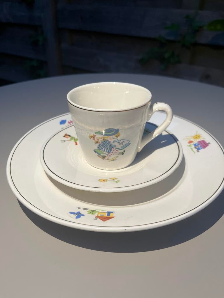 Vintage Granit Kinder Servies - Kop, Schotel en Bord, Antiek en Kunst, Ophalen of Verzenden