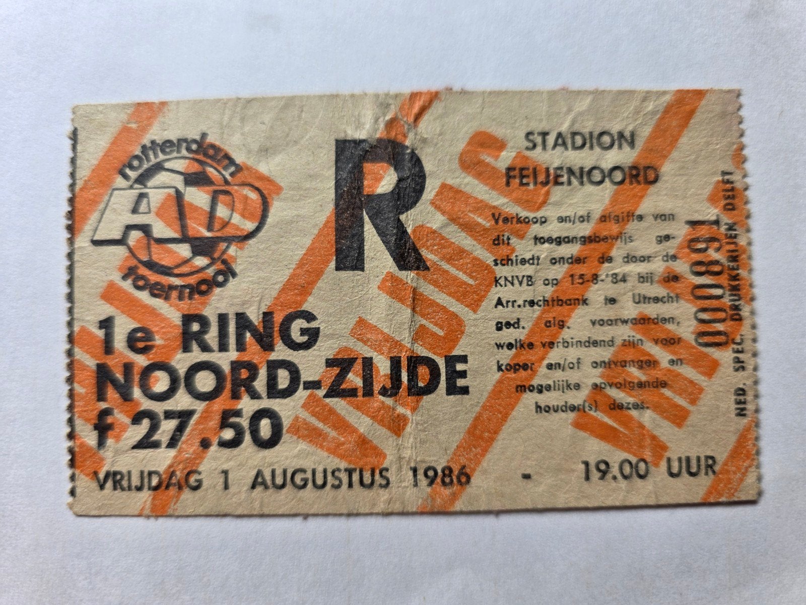 Voetbalticket  Rotterdam Ad toernooi  1986, Eén persoon