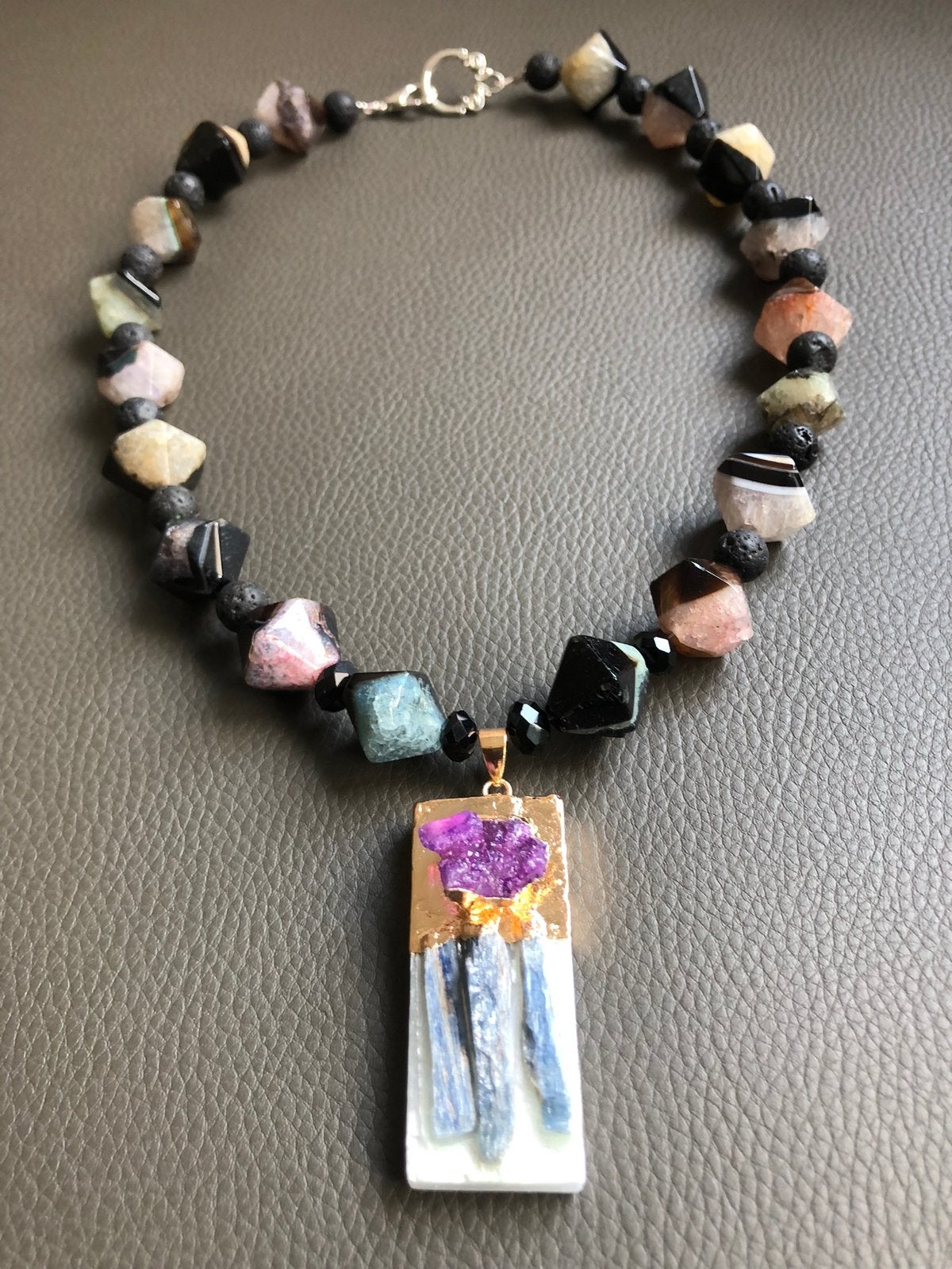 Kubus agaat kralen ketting, Met hanger, Zwart, Nieuw, Ophalen of Verzenden