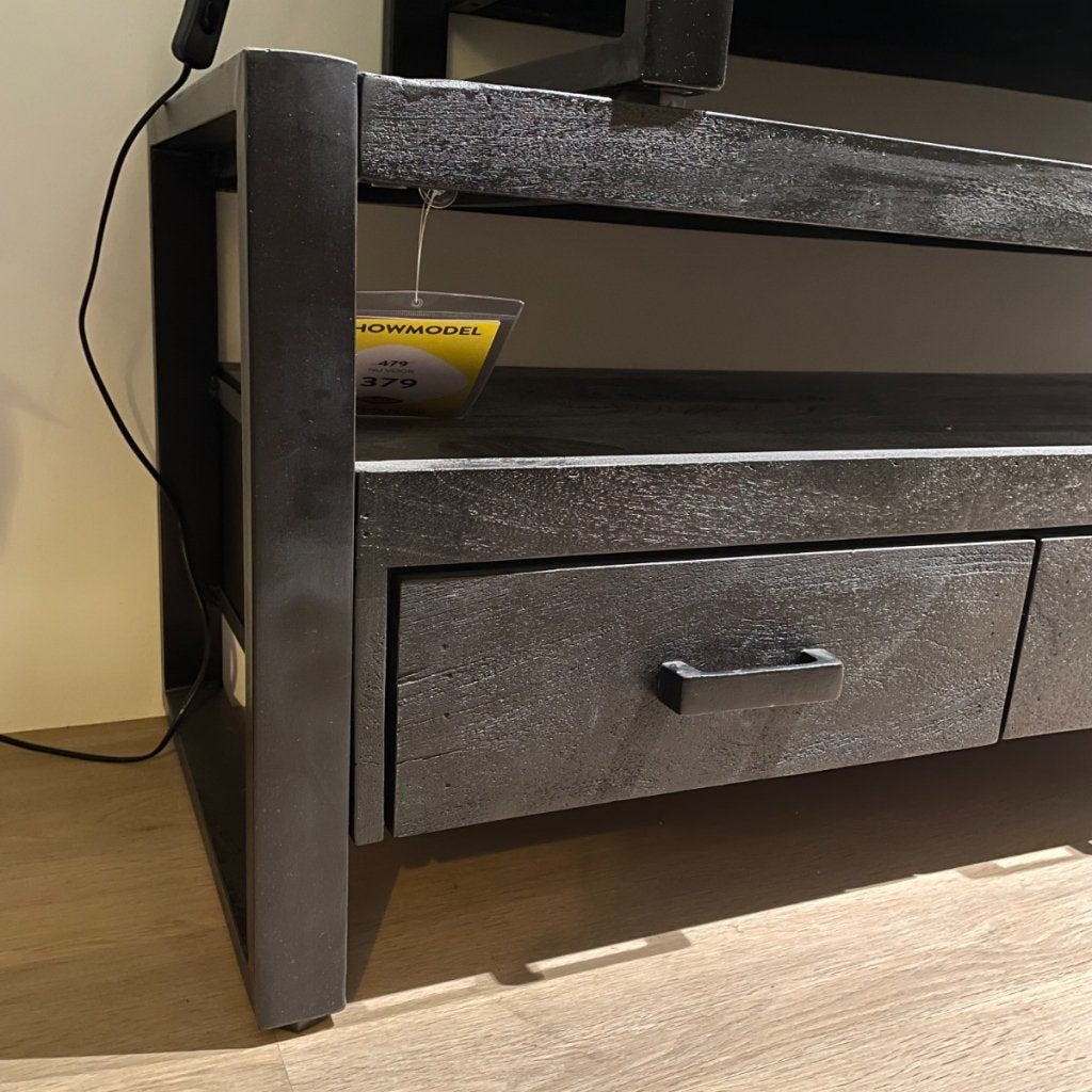 Newhaven Tv Meubel 150cm 3 la 1 open vak zwart - Profijt, Niet ingevuld, Niet ingevuld, Niet ingevuld