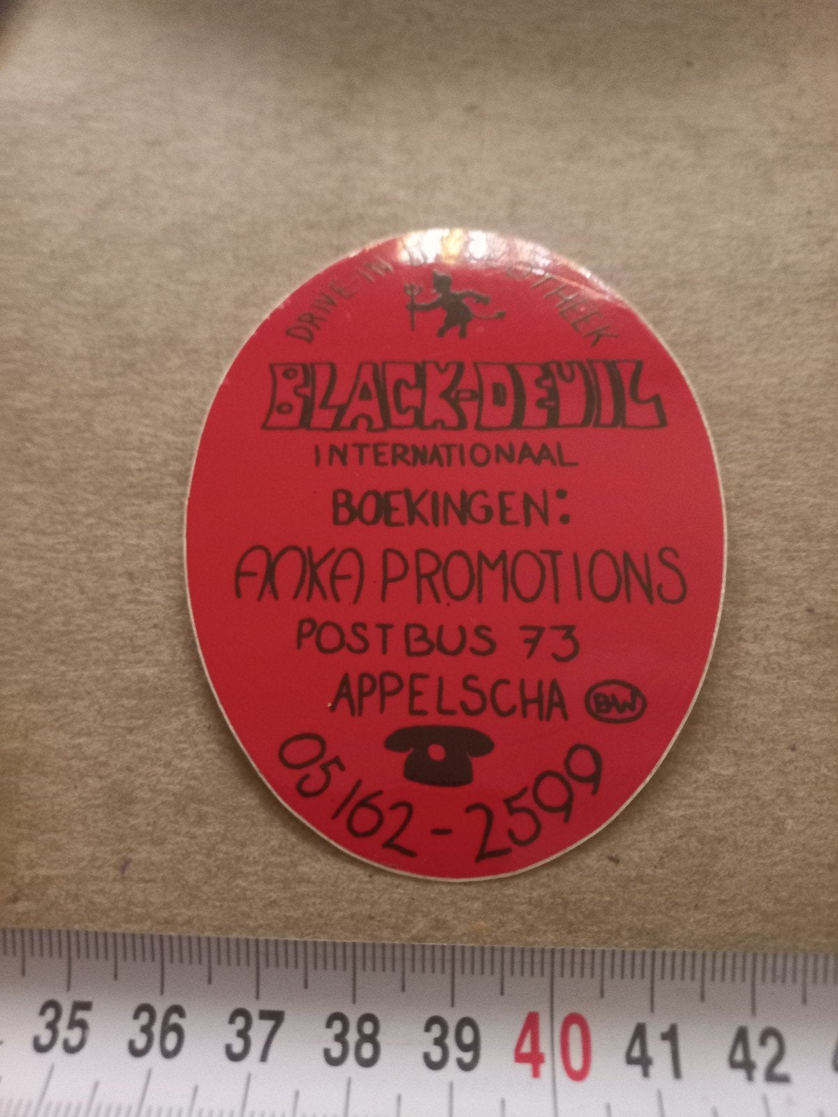 Vintage Black Devil Drive-In Discotheek Sticker, Ophalen of Verzenden, Gebruikt