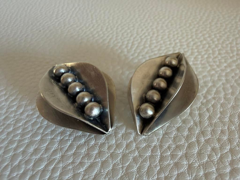 H167/Vintage Zilveren bijzondere Modernist oorclips, Sieraden, Tassen en Uiterlijk, Gebruikt, Verzenden, X, Zilver