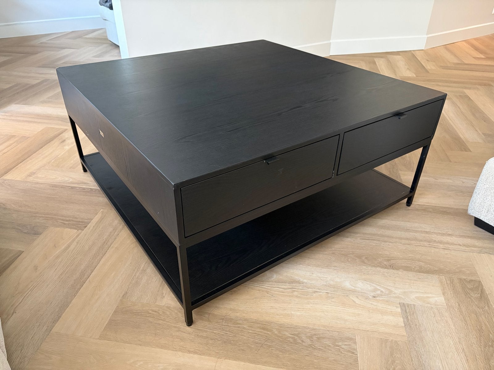 Zwarte salontafel Riviera Maison met lades en opbergruimte, Ophalen, Gebruikt, Vierkant, 50 tot 100 cm