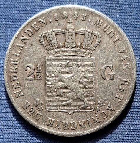 Nederland  2½ gulden 1845 Km 69, Verzenden, Zilver, Losse munt, 2½ gulden