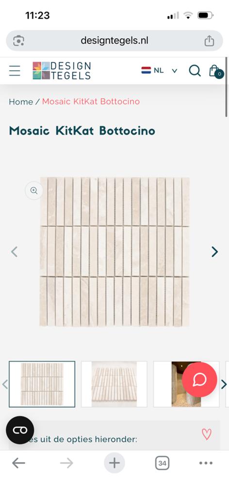 GEZOCHT: restant Mosaic KitKat Bottocino designtegels, Doe-het-zelf en Verbouw, Tegels, Ophalen, 60 cm of meer, Minder dan 20 cm
