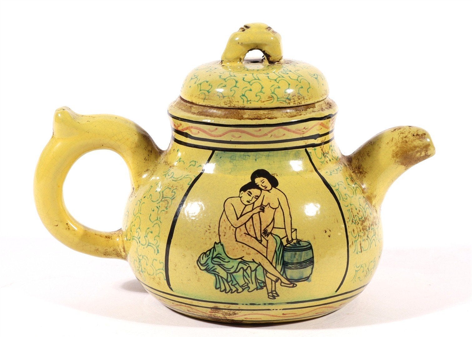 Yixing trekpot met erotische afbeelding en merkteken., Verzenden