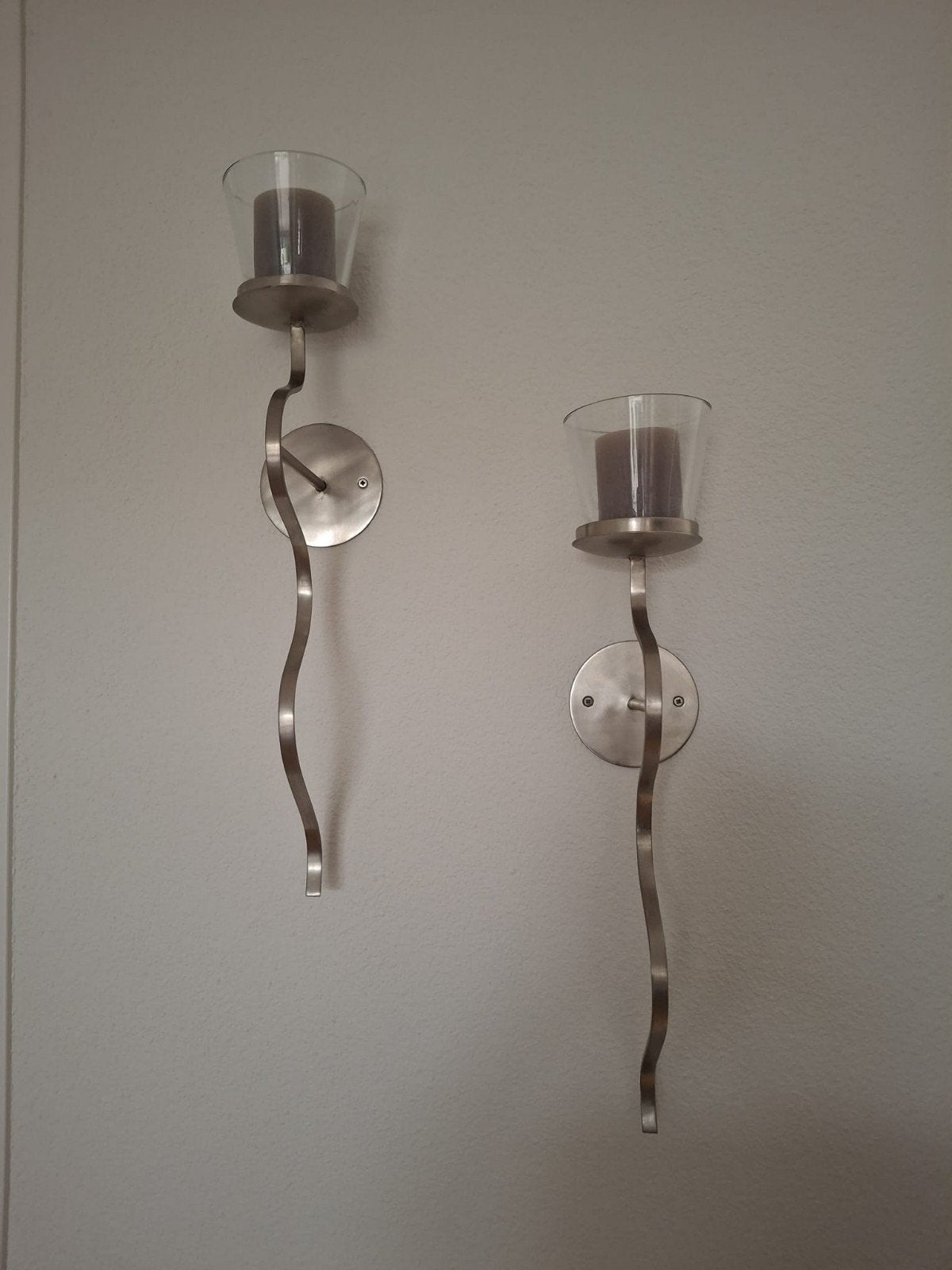 Set van 2 moderne wandkandelaars met glazen houders, Ophalen, Zo goed als nieuw, Metaal, Kandelaar