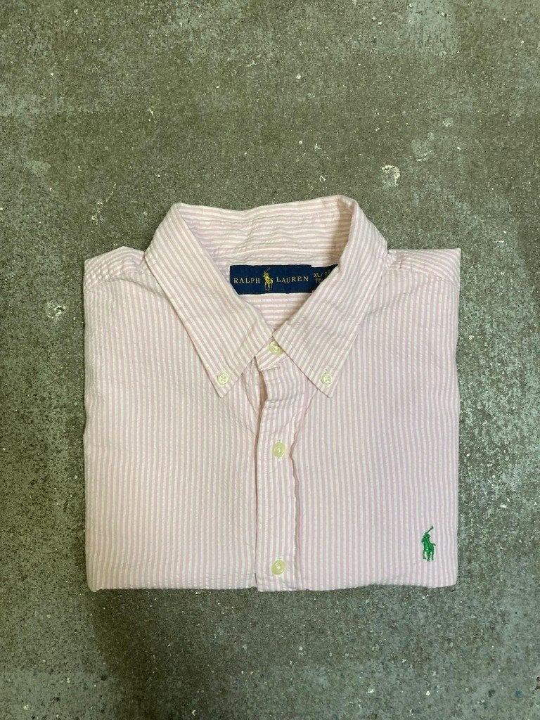 Ralph Lauren Overhemd – XL - Oxford - Pink White- Green Logo, Ralph Lauren, Ophalen of Verzenden, Zo goed als nieuw, Roze
