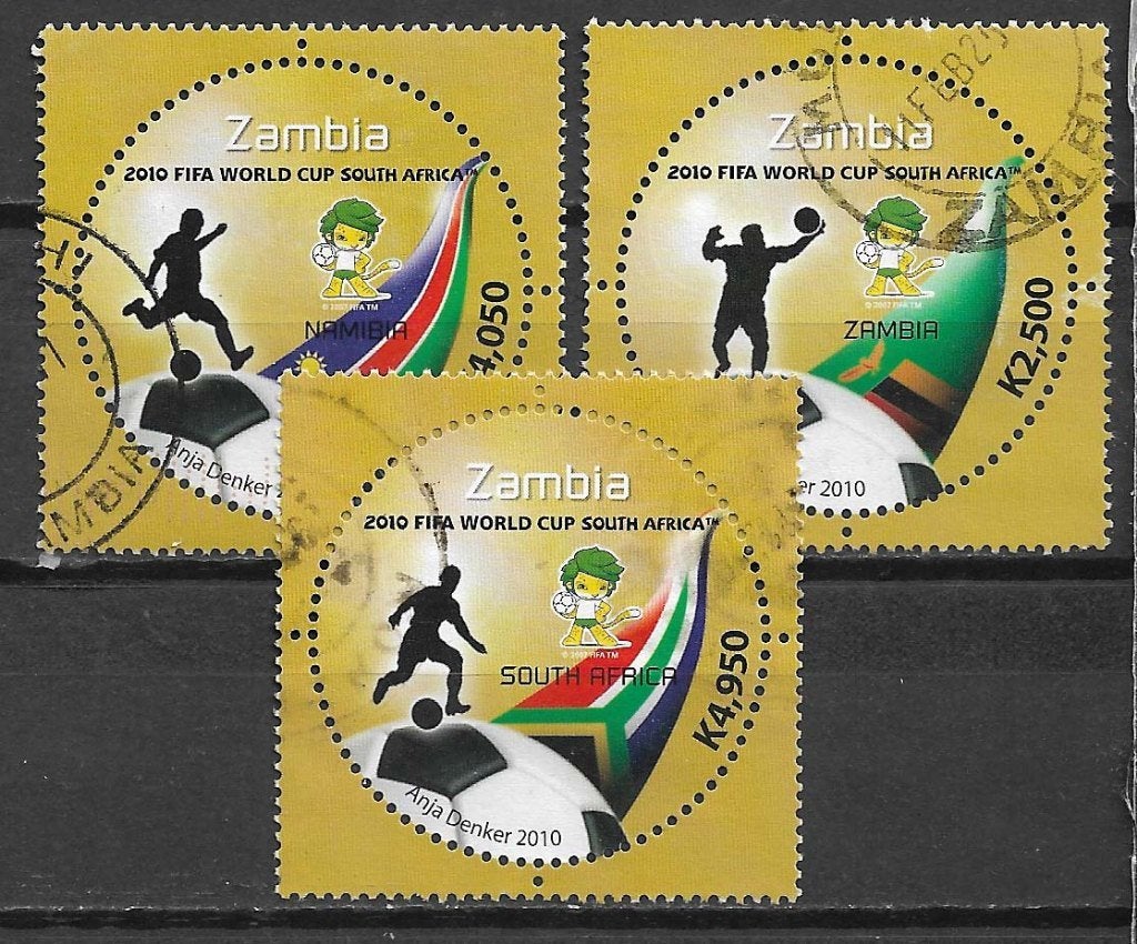Zambia 2010 SAPOA FIFA WK Voetbal gebruikt, Postzegels en Munten, Ophalen of Verzenden, Zambia, Gestempeld
