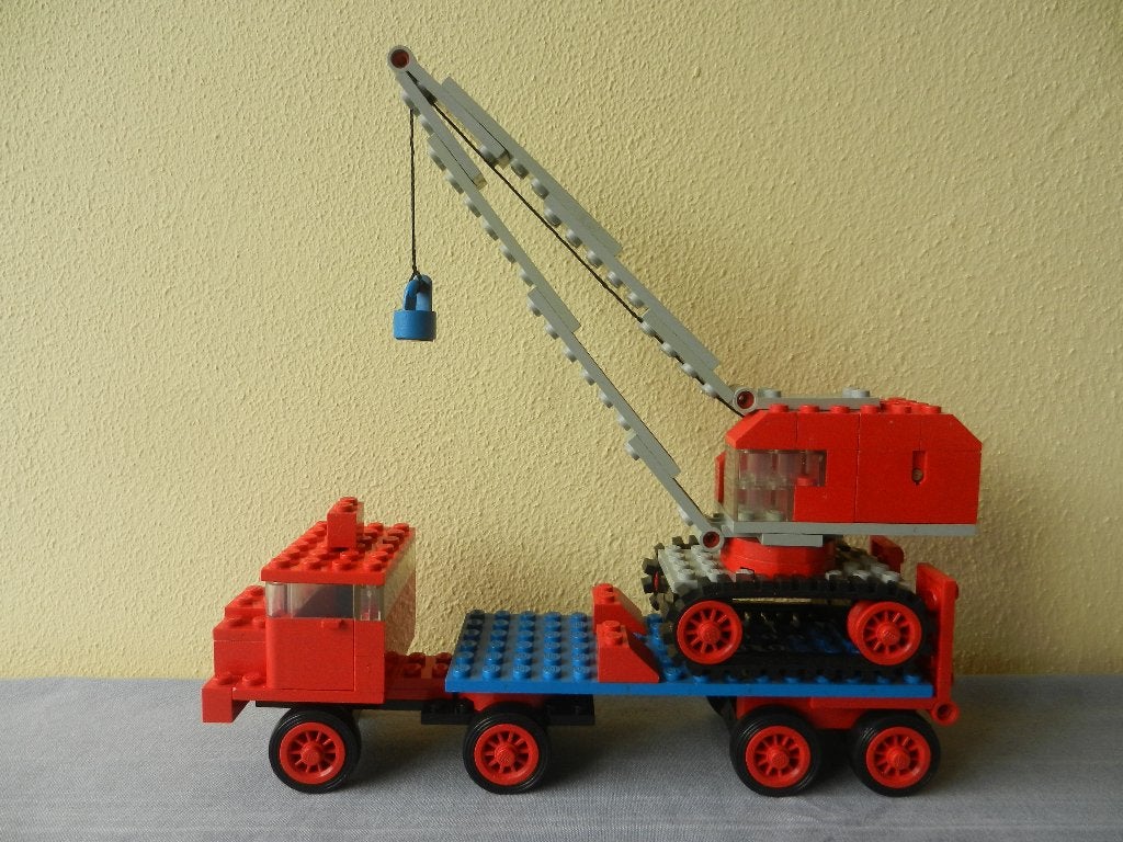 Lego 377 vrachtwagen met oplegger en hijskraan (uit 1971), Ophalen of Verzenden, Gebruikt