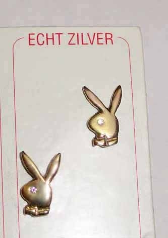 Oorstekers konijntjes playboy bunny zilver verguld, Nieuw, Ophalen of Verzenden, Knopjes of Stekers, Goud