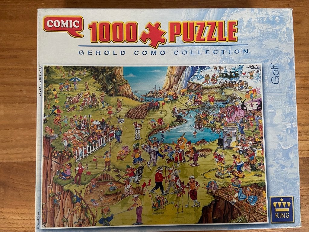 Komische legpuzzle King Golf, Ophalen of Verzenden, 500 t/m 1500 stukjes, Gebruikt, Legpuzzel
