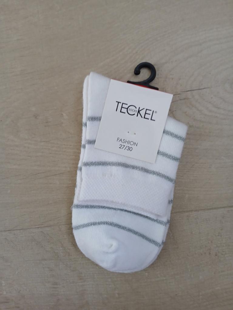 NIEUW! Teckel sokjes wit/grijs/zilver gestreept 27-30, Teckel, Meisje, Nieuw, Ophalen of Verzenden
